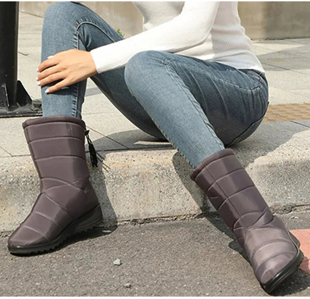 Winter Boots Women's Mid-Calf Snow Boots Women Shoes Wedges Keep Warm Fur Female Boot Shoes Chaussure Femme Botines Mujer 2024