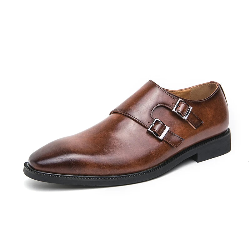 2024-2025 New Leather Shoes for Men Monk Shoes Classic Brown Wedding Shoes for Men Fashion Casual Men Shoes Evening Dress Moccasins