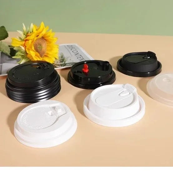 100pcs 90mm Caliber Cups Lid Milk Tea Coffee Cup Universal Leak Proof Cover Disposable Food Grade PP Injection Molded Cup Lids
