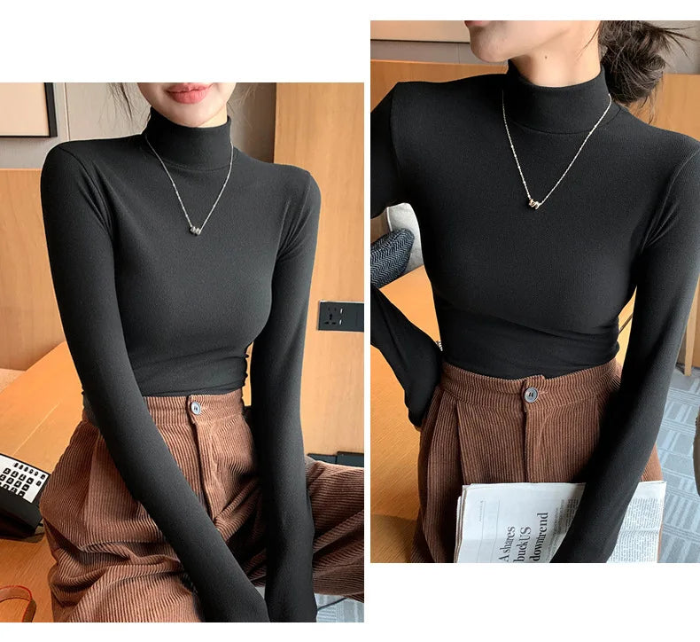 2024 New Knitted Half-turtleneck Pullovers Women Bottom Shirts Sweater Jumper Elegant USA and Canadian Fashion Long-sleeved Tops Knitwear