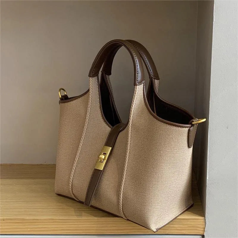 Vegetable basket bag for women 2024-2025 cloth pattern handbag large capacity niche design bucket bag PU sub-mother tote bag