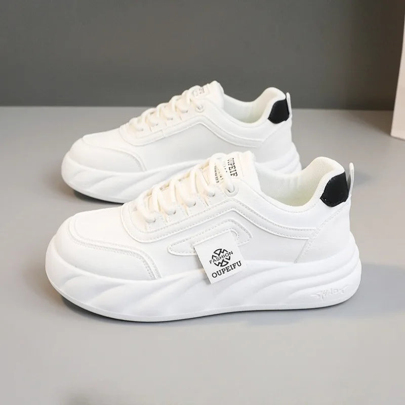 2024 New Chunky Women's Casual Flats Shoes Spring Trendy Comfortable Sneakers Youth Student Girls Board Shoes Small White Shoes