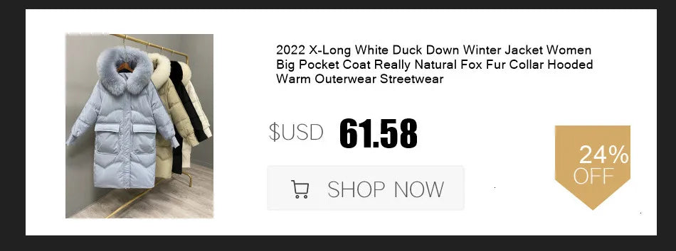 2024 - 2025 New Natural Real Fox Fur Long White Duck Down Jacket Winter Women Warm Loose Coat Thick Outerwear Streetwear