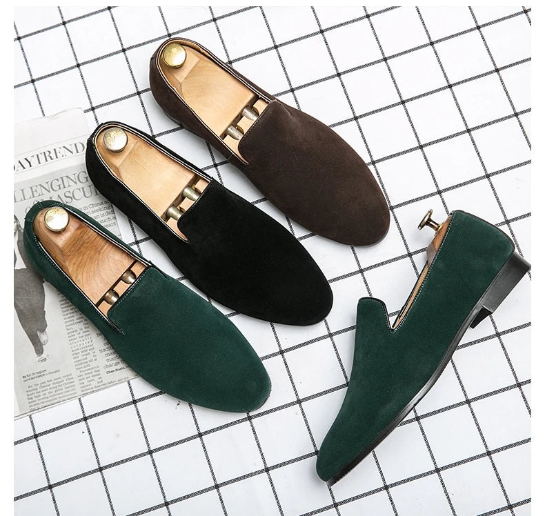 Brand 2024-2025 Green Men's Suede Loafers Fashion Soft Comfortable Breathable Moccasin Shoes Men England Style Slip-on Casual Shoes For Men