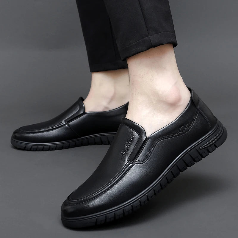 British Style High-quality Loafers Simple Black Men's Leather Casual Shoes Interview Commuting Men's Work Shoes Big Size:38-47
