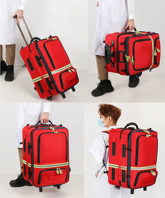Empty Detachable Trolley Backpack Survival Kit Bag Medical Care Trolley Emergency Rescue Doctor Visit First Aid Bag
