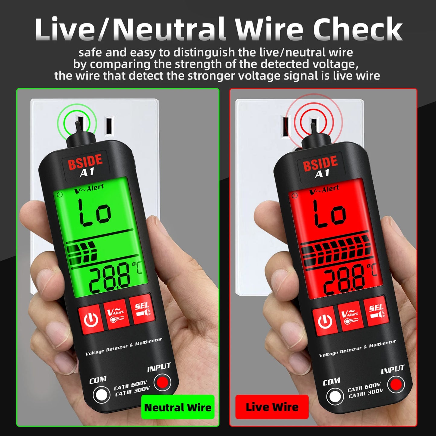 BSIDE A1X A1 Digital Multimeter Electric Test Pen With Flashlight Live Wire Recognition Meter Voltage Resistance Diode NCV Test