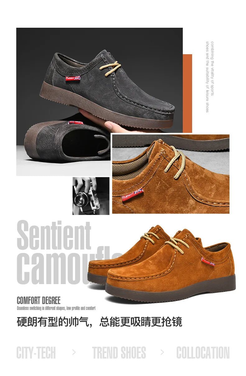Autumn Men Casual Shoes Suede Leather Work Shoes Male Lace-up Flats Sneakers Platform British Business Party Dress Shoes 38-45