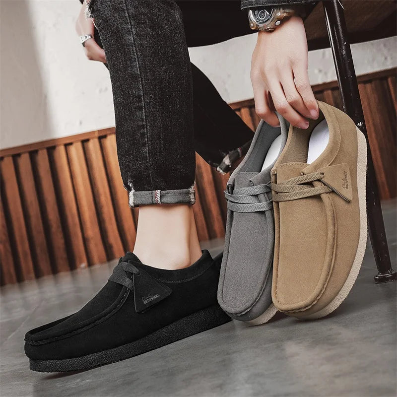 2025 New Suede Casual Shoes For Men Khaki Leather Loafers Slip-on Men's Shoes Lightweight Driving Shoes Men chaussure hommes