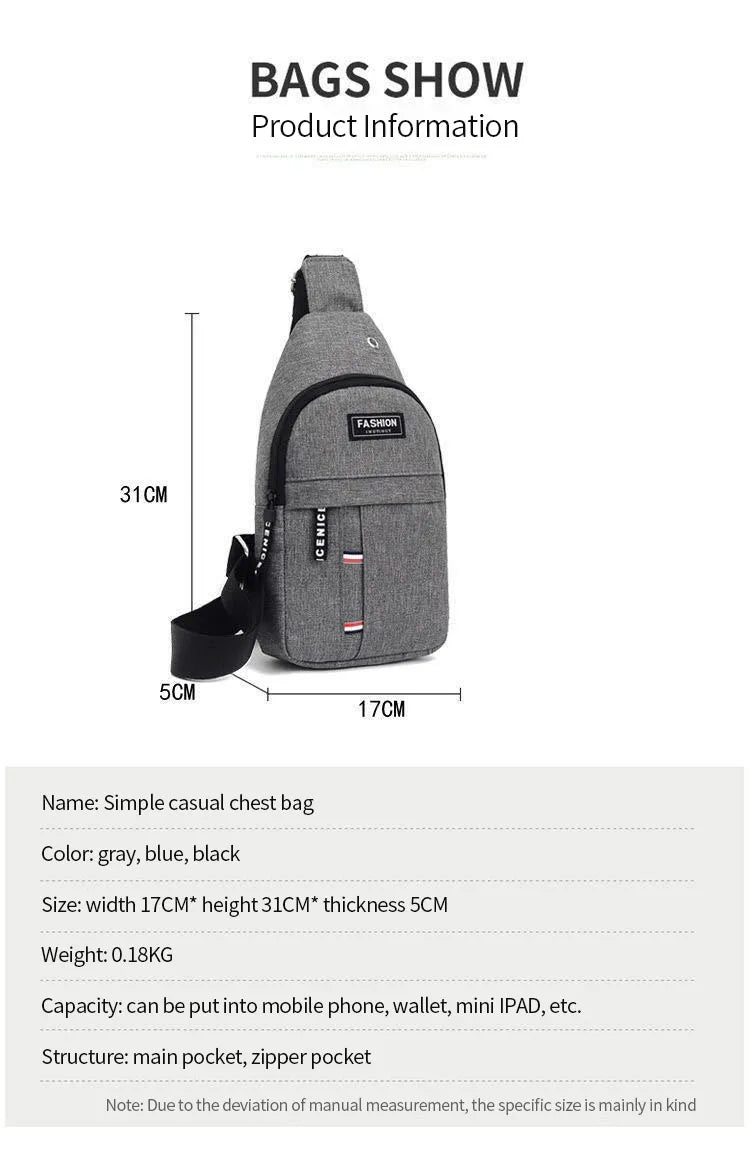 2025 New Chest Bag Messenger Pack Men Simple Nylon Fashion Waterproof One Shoulder Crossbody Bag