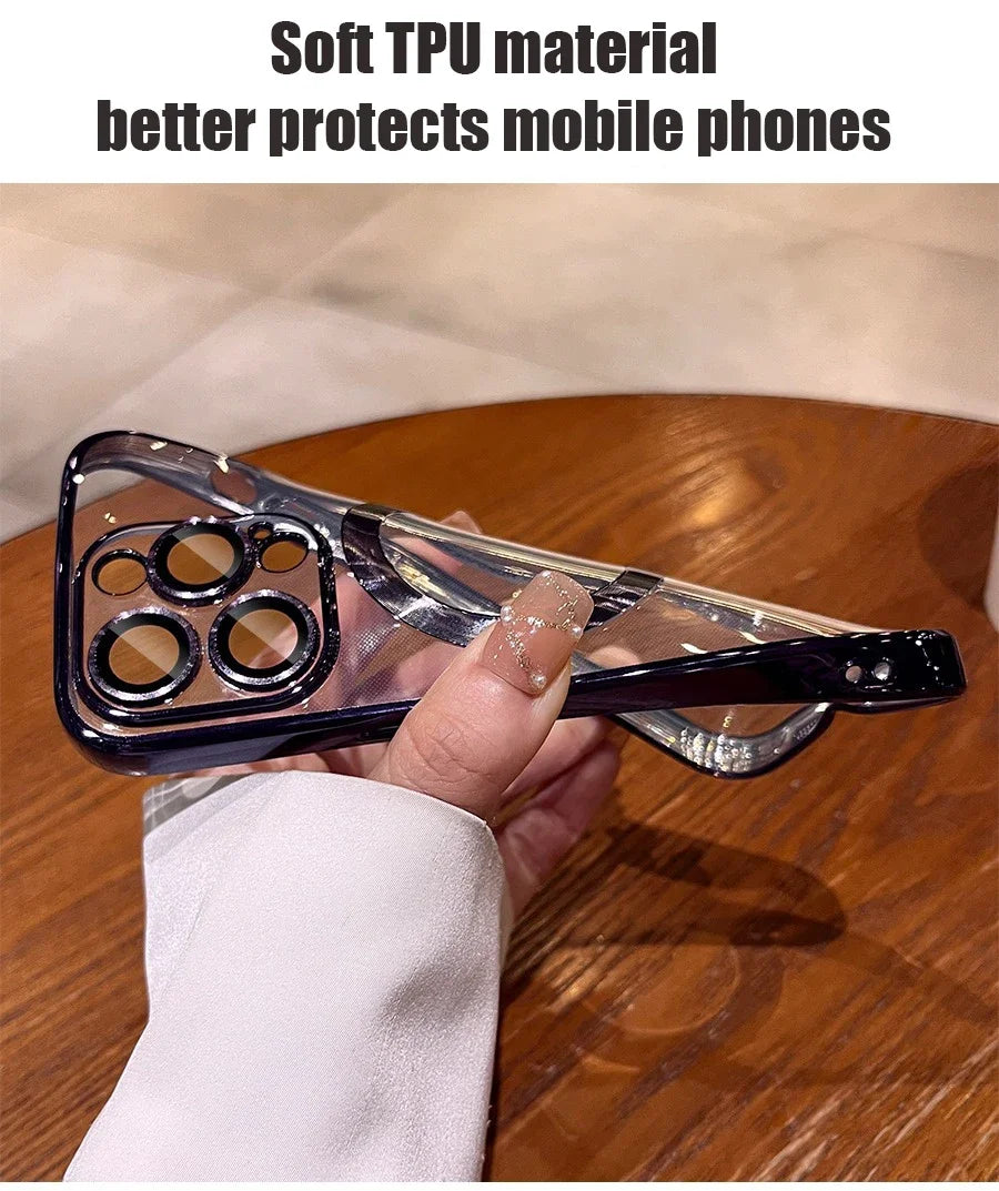 Plating TPU Magesafe Case For iPhone 16 15 14 13 12 11 Pro Max For Plus Magnetic Wireless Charging Full Lens Protect Clear Cover