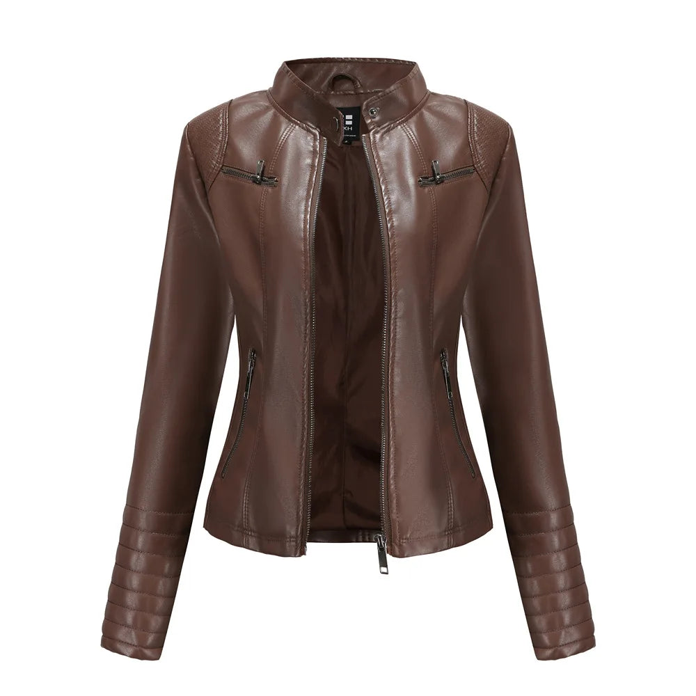 2025 Ladies New Autumn Motorcycle Short Chic PU Leather Jacket