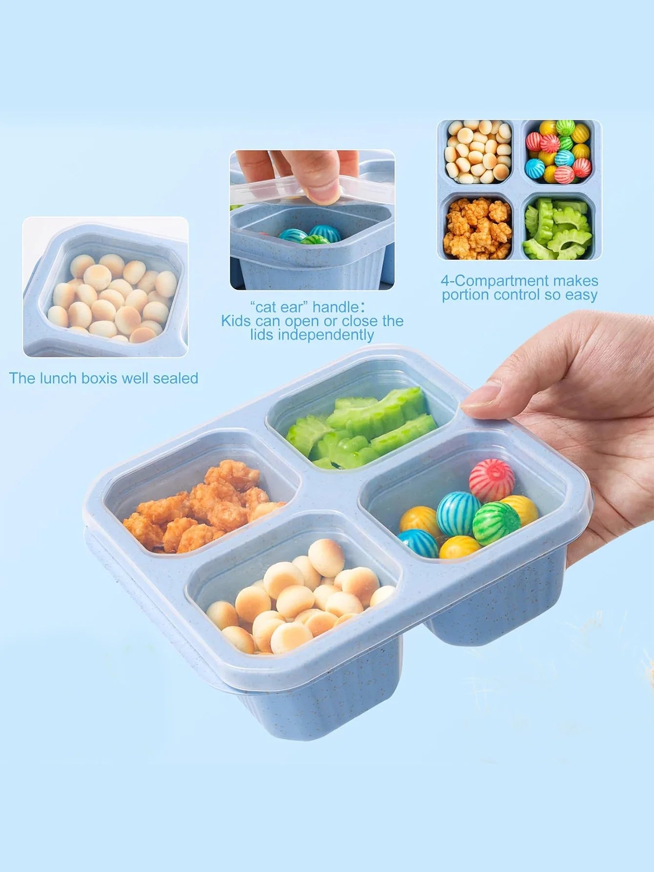 1pc portable kitchen tool meal box with 4 compartments for children and adults, used for home snack storagereusable meal boxes