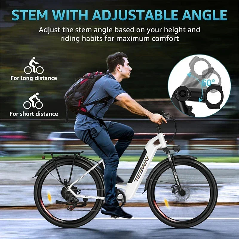2025 NEW TESWAY Electric Bike 500W Motor 48V 12AH Battery 27.5*2.4-inch Tires 40km/h Max Speed 90km Range Mechanical Disc Brakes