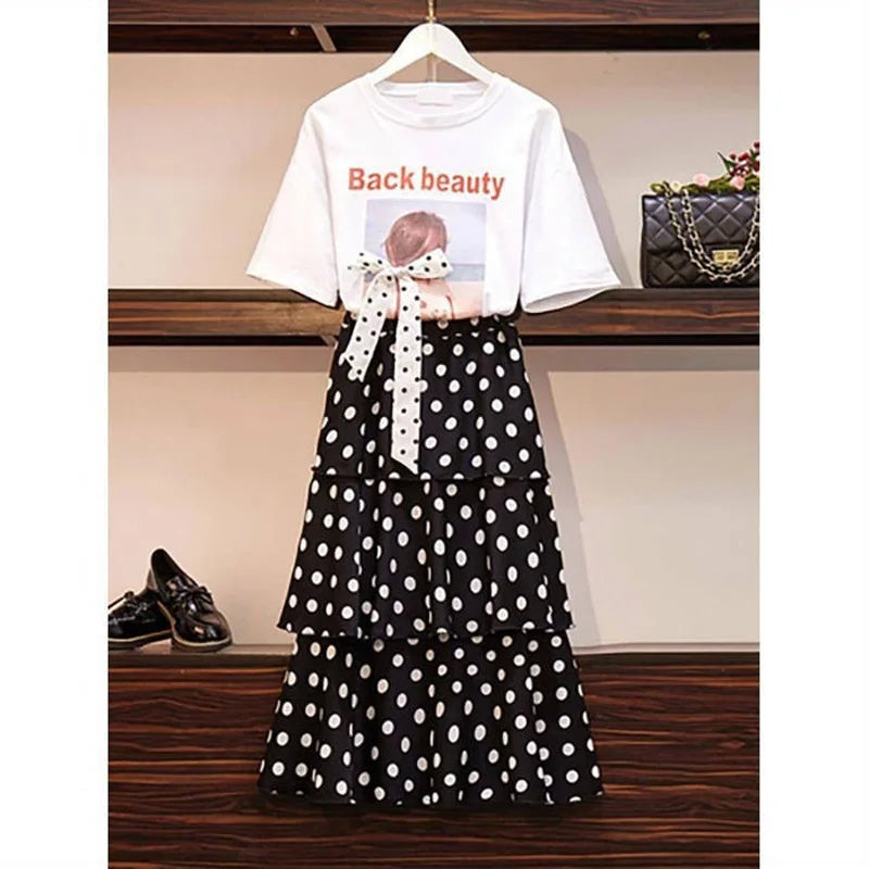 Summer Fashion Bohr Dot Slim Four Layers Chiffon Skirt Women Classic High Waisted All-match Lady Casual Cake Skirt