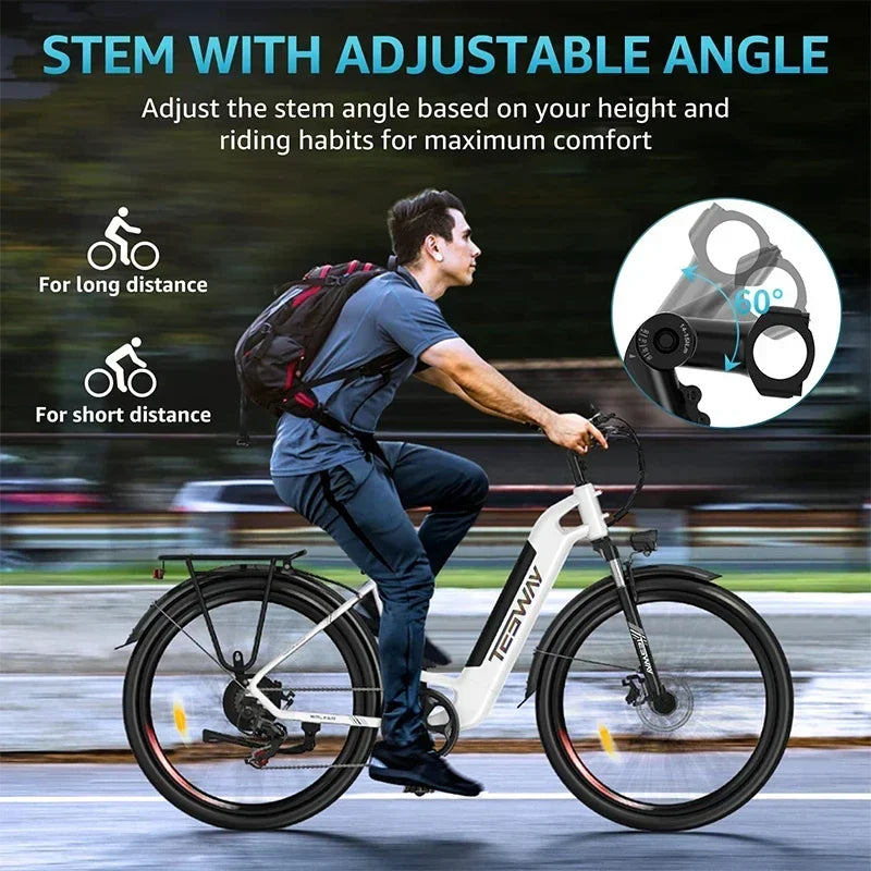 2025 NEW TESWAY Electric Bike 500W Motor 48V 12AH Battery 27.5*2.4-inch Tires 40km/h Max Speed 90km Range Mechanical Disc Brakes