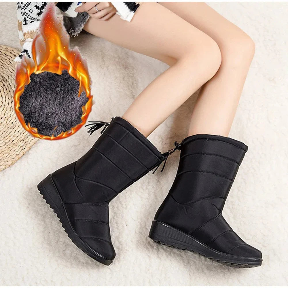 Winter Boots Women's Mid-Calf Snow Boots Women Shoes Wedges Keep Warm Fur Female Boot Shoes Chaussure Femme Botines Mujer 2024