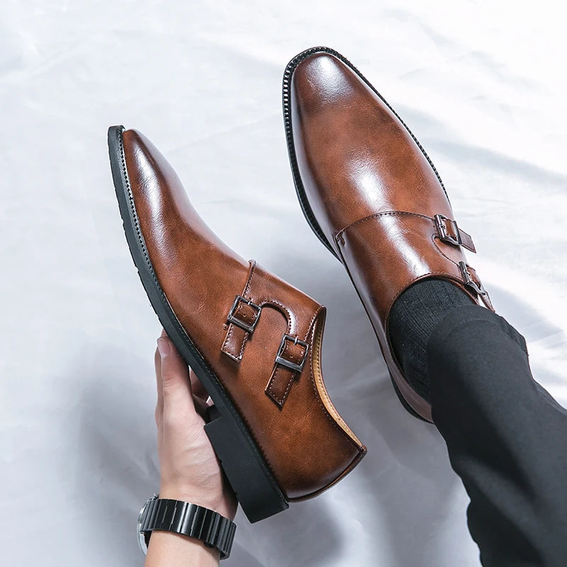 2024-2025 New Leather Shoes for Men Monk Shoes Classic Brown Wedding Shoes for Men Fashion Casual Men Shoes Evening Dress Moccasins