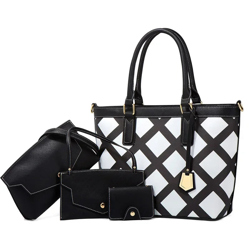 AMAZONY 2024 Autumn and winter large-capacity plaid handbag trendy fashion one-shoulder crossbody four-piece set of mother-son bags handbag