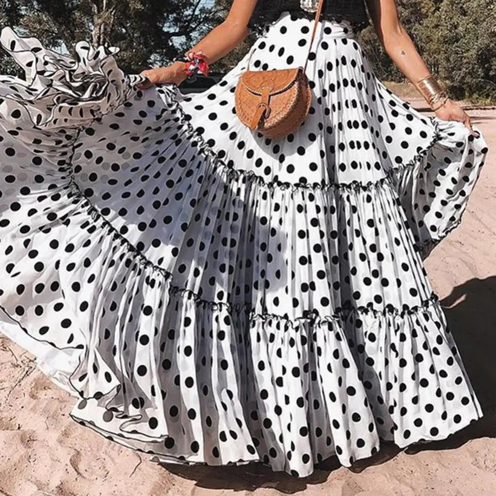 Ruffle Skirt High Waist Polka Dot New Arrival Summer Women Plus Size Ruffled A Line Swing Maxi Wholesale Dropshipping