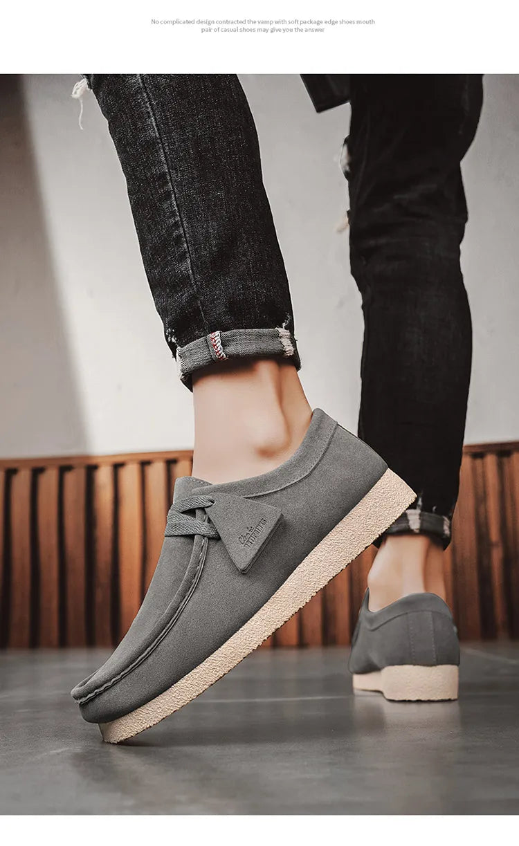 2025 New Suede Casual Shoes For Men Khaki Leather Loafers Slip-on Men's Shoes Lightweight Driving Shoes Men chaussure hommes