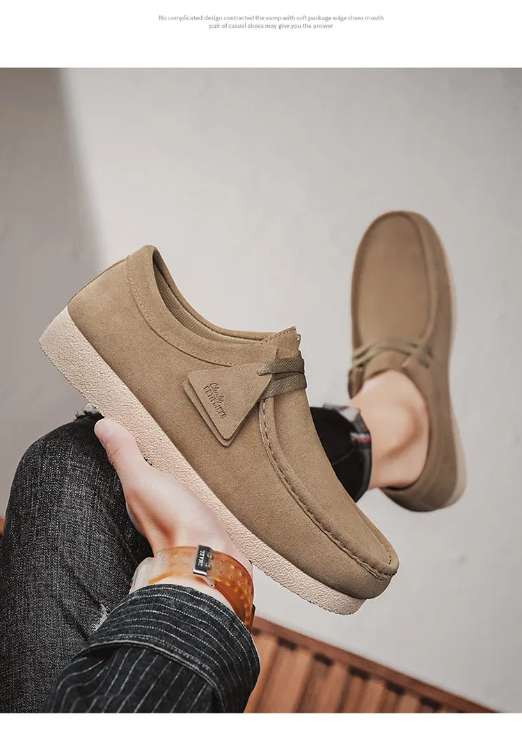 2025 New Suede Casual Shoes For Men Khaki Leather Loafers Slip-on Men's Shoes Lightweight Driving Shoes Men chaussure hommes