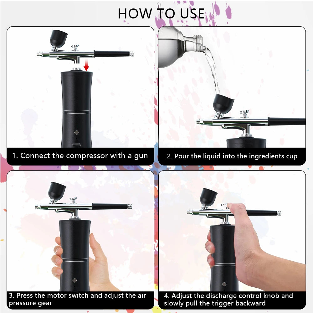 Wireless Portable Airbrush Kit with Compressor Electrical Handheld Spray Gun Coloring Tattoo Graffiti Graphic Model Power Tools