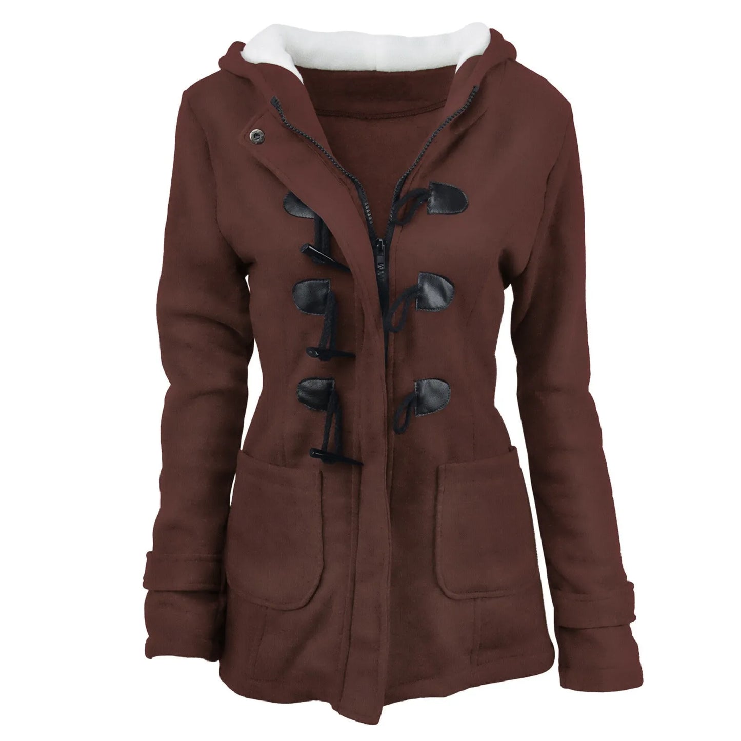 Winter Coat Female Womens Fashion Horn Button Fleece Thicken Coat With Hood Winter Warm Jacket 2025