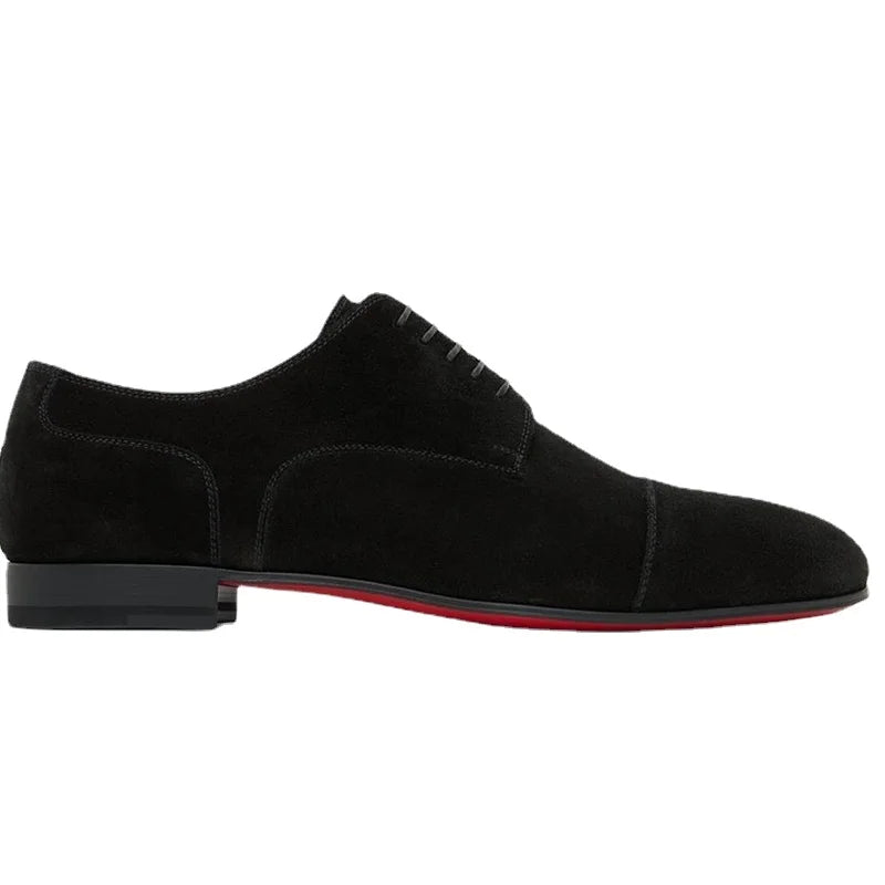 Brand New 2024-2025 Red Sole Men Shoes Black Flock Derby Shoes Breathable Lace-up Handmade Men Shoes Free Shipping Chaussures Pour Hommes