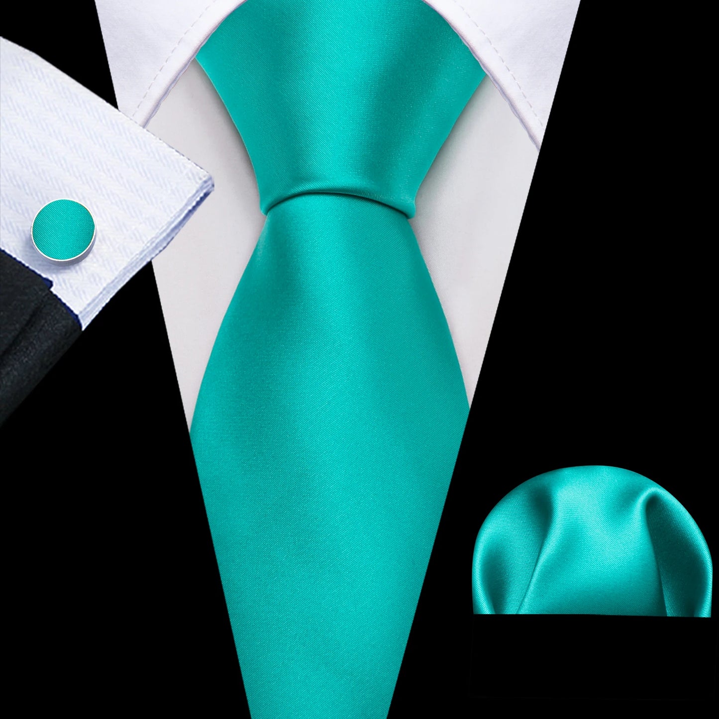 Amazony Epic Green Silk Mens Tie Hanky Cufflinks Set Mint Grass Teal Bottle Sage Pea Green Necktie For Male Wedding Business Party