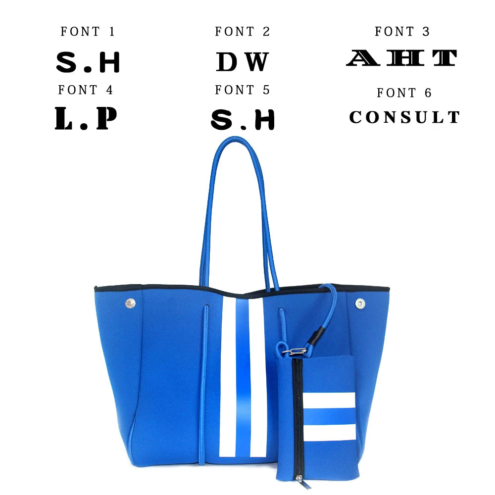 Personalized Custom Women's Handbag Printed Handbag Beach Bag Leisure Travel Tote Bag Diving Material Solid Color With Stripes