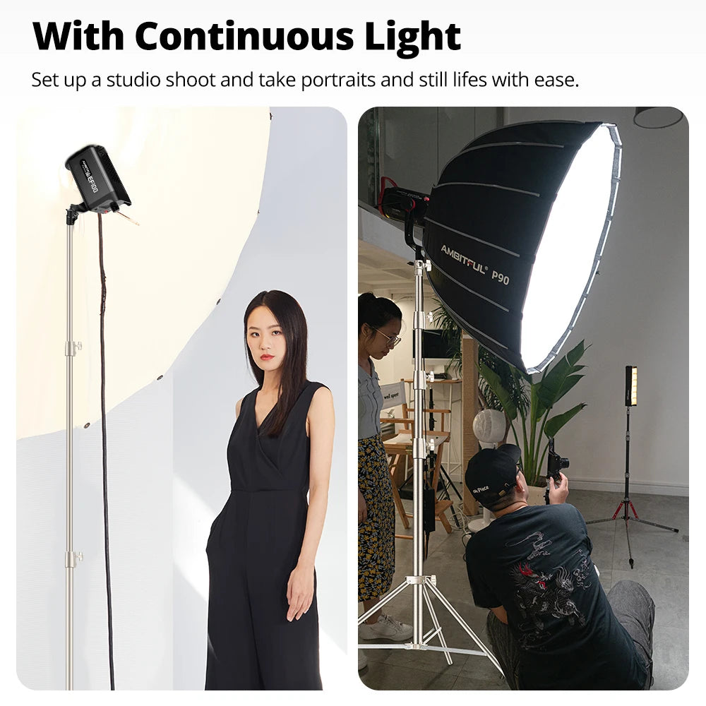 AMBITFUL 4M Stainless Steels Heavy Duty Light Stand Tripod 1/4 and 3/8 Screw Load 10KG for Studio Flash Softbox Continuous Light