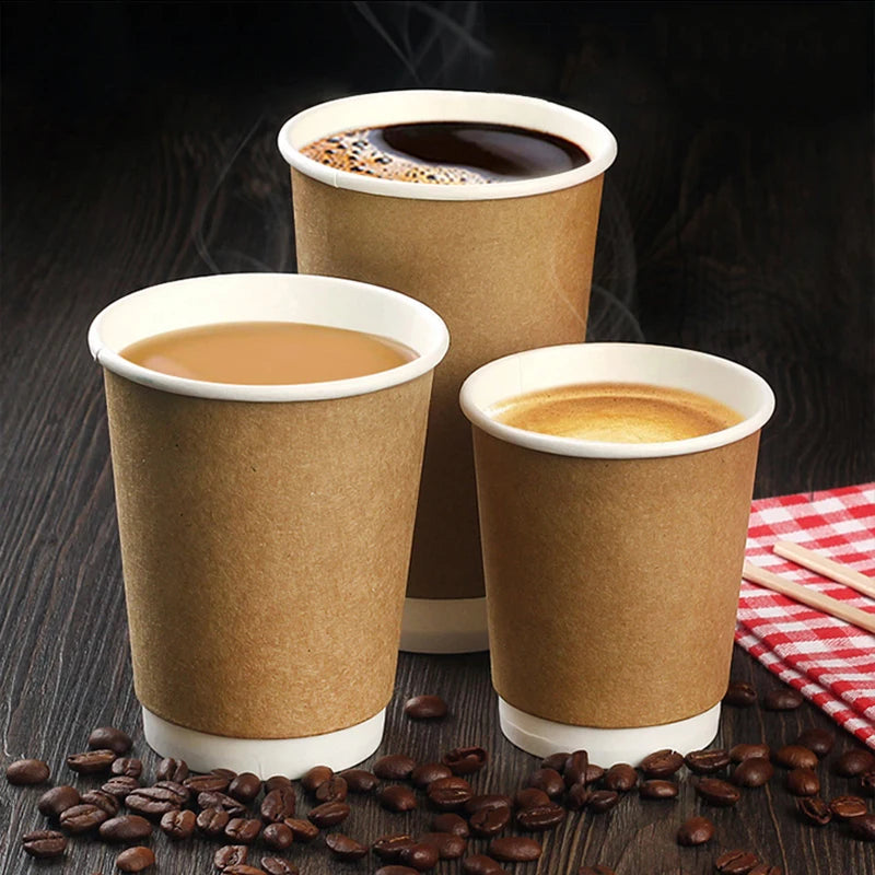 100pcs/pack 4/8/12oz Disposable Coffee Cup Kraft Paper Cup Double Layer Paper Cup Hot Drink Cup Accept customization