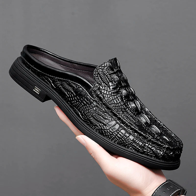 TINTINOS NEW 2024 Black Half Shoes for Men Leather Shoes Men Mules Casual Shoes Men Fashion Social Big Size Mocassin Elegantes Walking Shoes