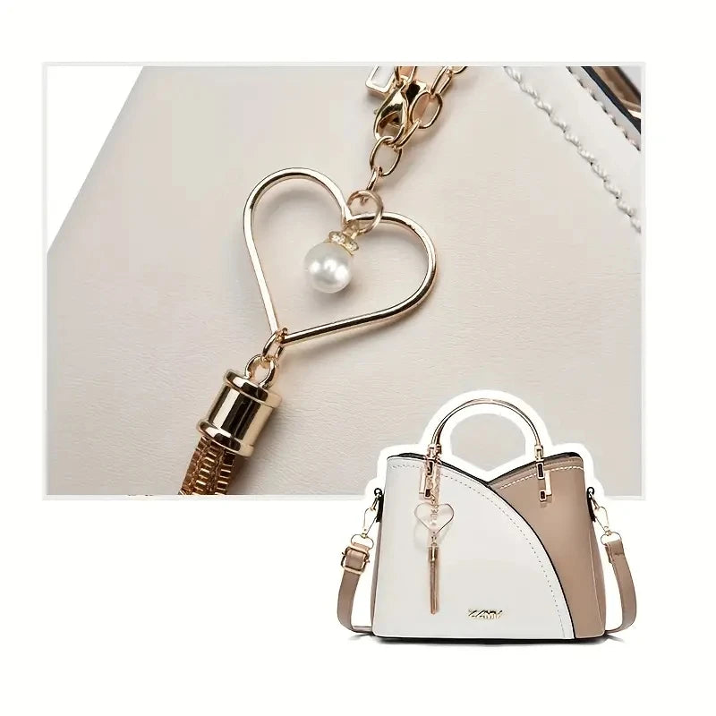 AMAZONY 2024 Women's fashionable color blocking shoulder bag with tassel decoration crossbody bag wallet