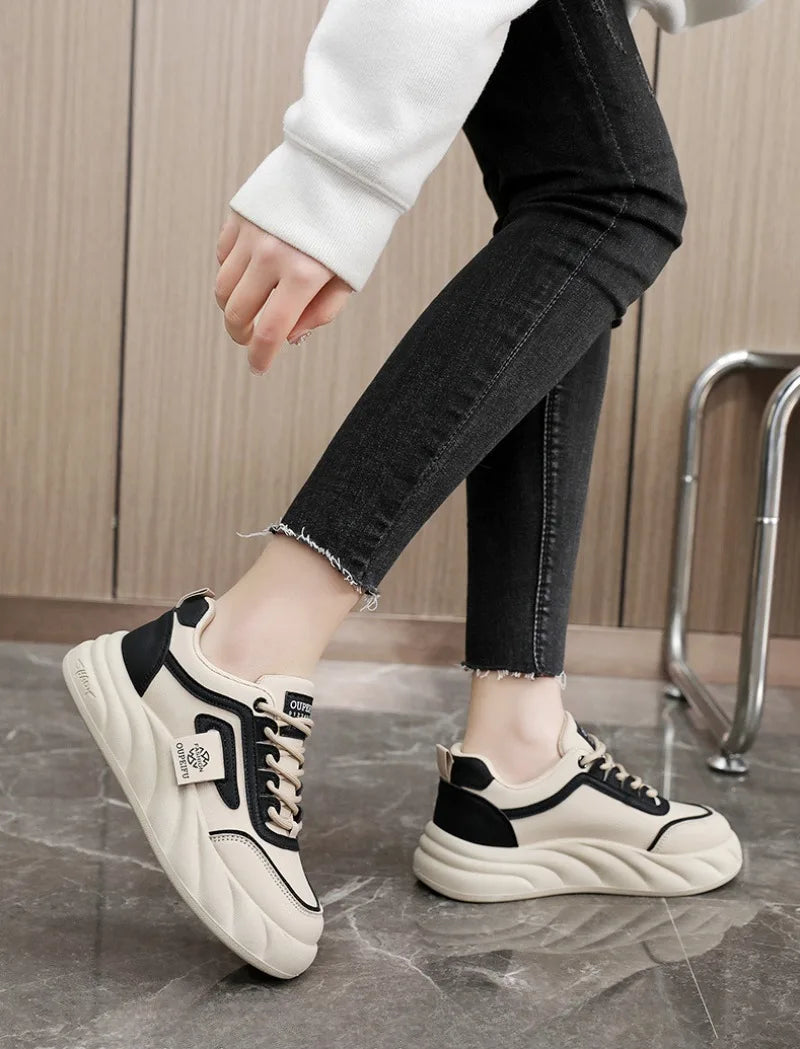 2024 New Chunky Women's Casual Flats Shoes Spring Trendy Comfortable Sneakers Youth Student Girls Board Shoes Small White Shoes