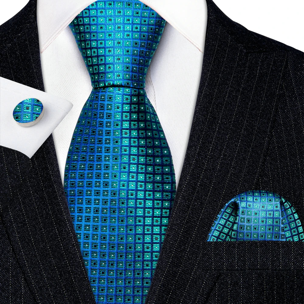 Amazony Epic Green Silk Mens Tie Hanky Cufflinks Set Mint Grass Teal Bottle Sage Pea Green Necktie For Male Wedding Business Party