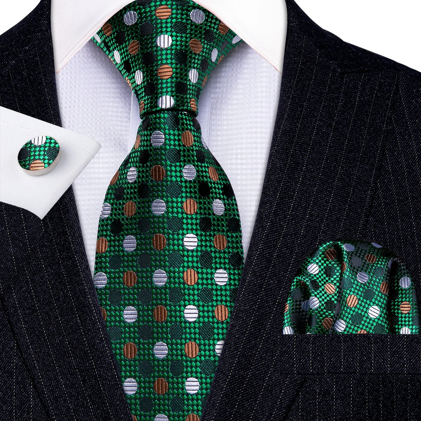 Amazony Epic Green Silk Mens Tie Hanky Cufflinks Set Mint Grass Teal Bottle Sage Pea Green Necktie For Male Wedding Business Party