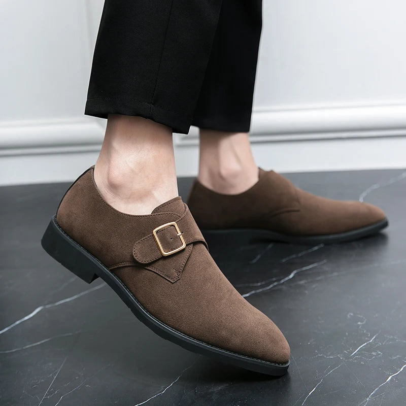NEW 2024-2025 Fashion Luxury Brand Designer black Brown suede Monk Strap Shoes For Men Formal Wedding Dress Homecoming Sapatos Tenis Masculino