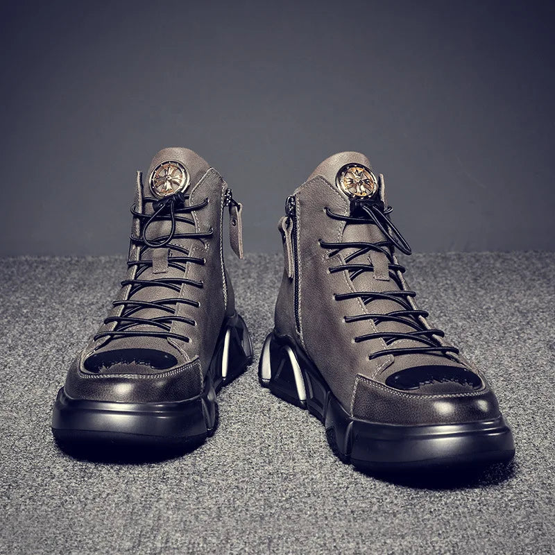 10% OFF High-top Men's Shoes Leather Men's Ankle Boots 2024 Autumn and Winter New Trend Leather Boots Youth Thick-soled Rider Boots WE OFFER 10% OFF