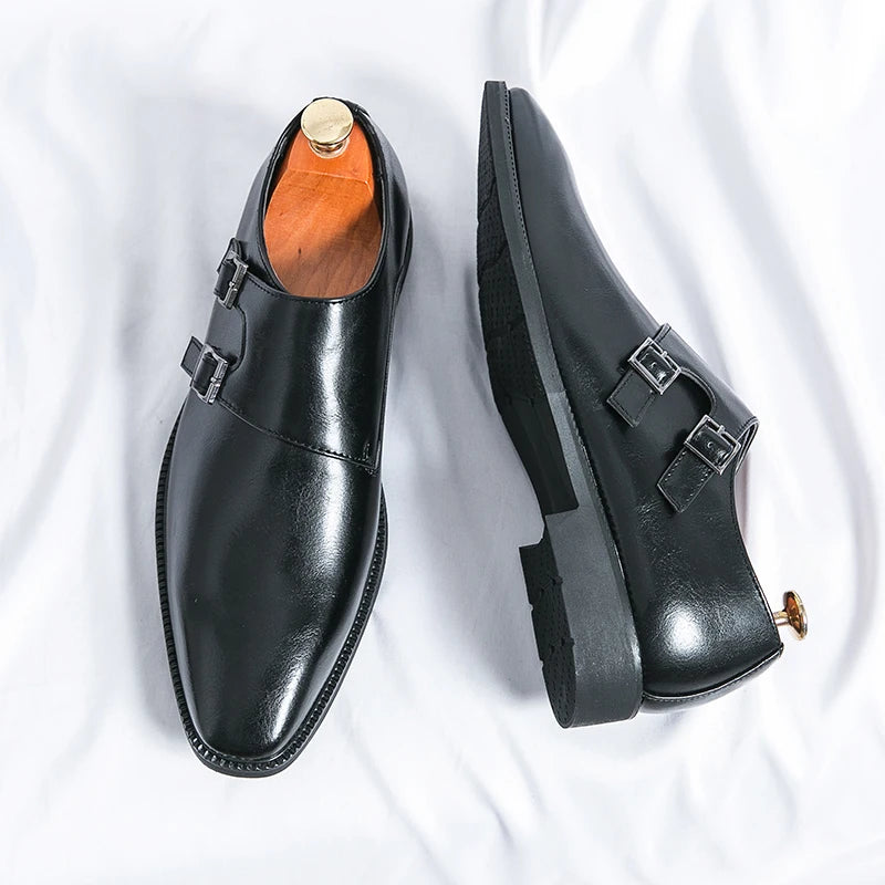 2024-2025 New Leather Shoes for Men Monk Shoes Classic Brown Wedding Shoes for Men Fashion Casual Men Shoes Evening Dress Moccasins
