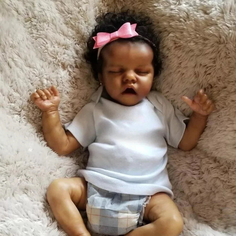 43cm Lifelike Reborn Baby Doll African American , Handmade 3D Painted Skin Silicone Vinyl Limbs Soft Cloth Body