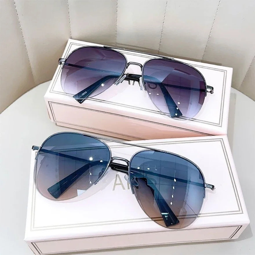 Summer Summer Time is here Fashion Gradient Sunglasses for Men Big Frame Pilot Sun Glasses Design Anti-reflective Lunette De Soleil Homme UV400 (No Box)