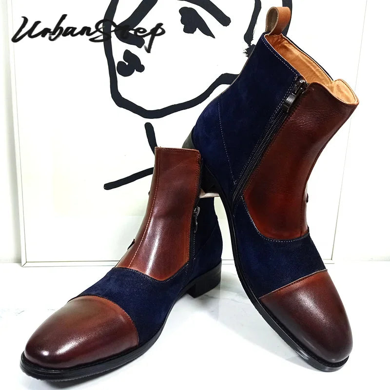 Big Big Big SALES IS ON NOW LUXURY MEN'S BOOTS HIGH ZIPPER ANKLE BOOTS STRAP BCKLE CASUAL MENS DRESS SHOES BLUE MIX BROWN GENUINE LEATHER BOOTS MEN