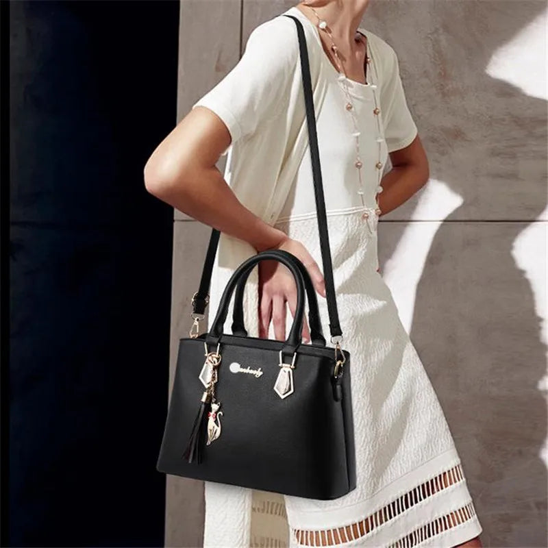 AMAZONY 2024 Large Capacity 2PCS Women's Bag Tote Bag Solid PU Leather Ladies Handbag Shoulder Bag Wallet Bags Bolsa Feminina
