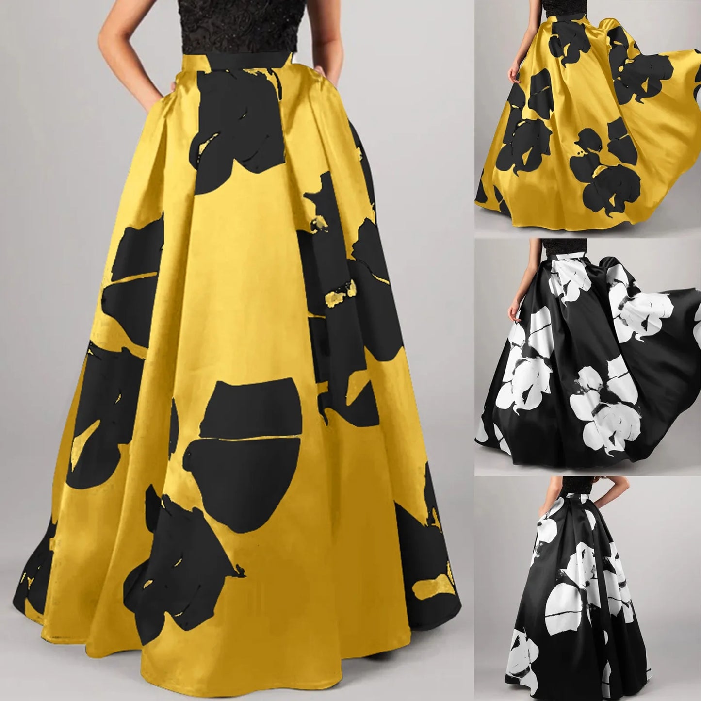 2024 Women Bohemian Floral Print Maxi Skirt High Quality Tunic Waist With Pocket Party Beach Long Skirts