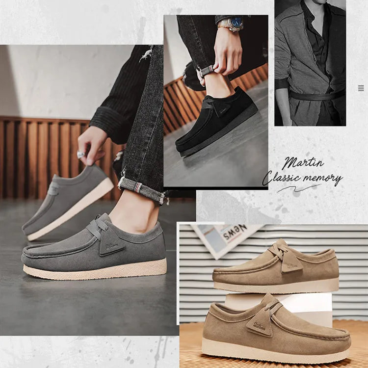 2025 New Suede Casual Shoes For Men Khaki Leather Loafers Slip-on Men's Shoes Lightweight Driving Shoes Men chaussure hommes