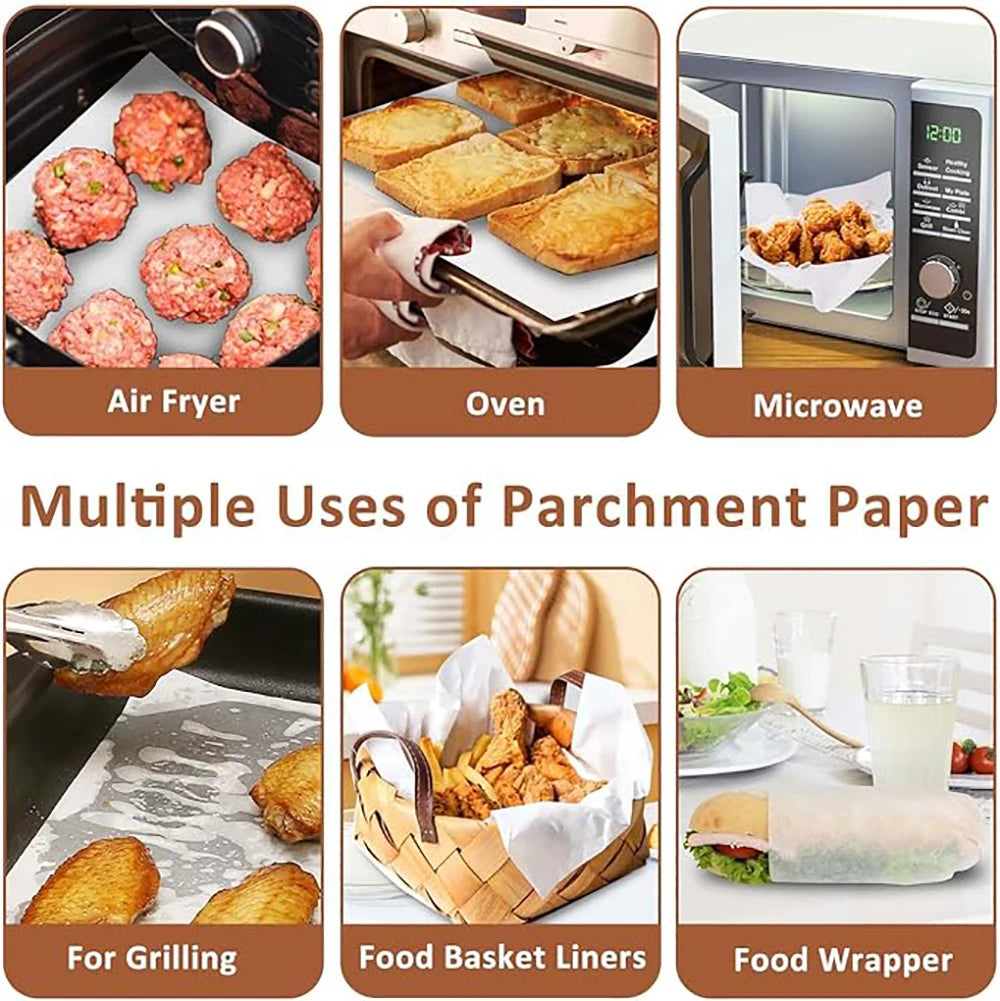 100PCS Wax Paper Sheets for Food Basket Liners 22x22cm Precut Parchment Paper Baking Sheets for Cookies Sandwich Wrapping Paper