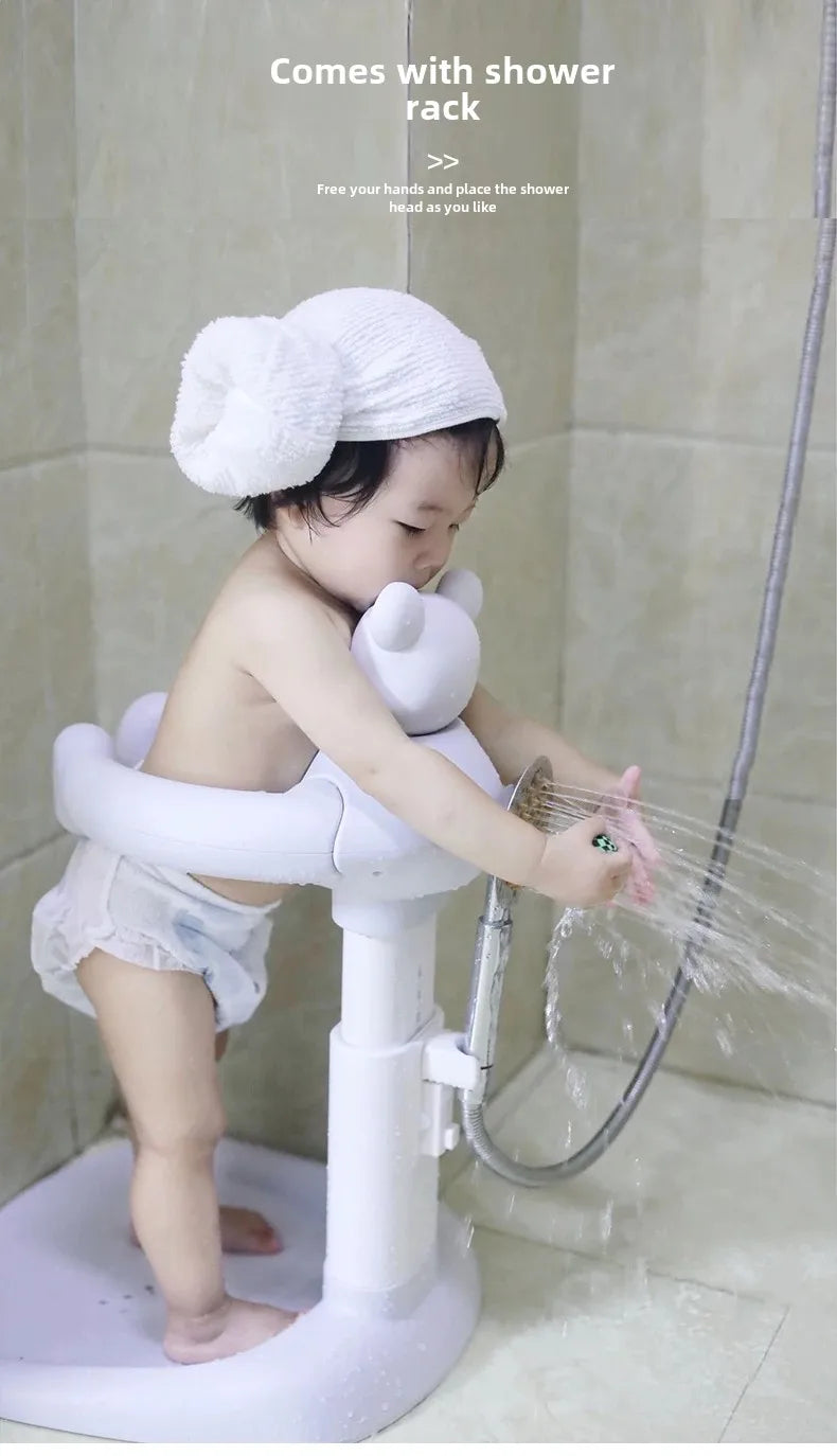Cartoon Bear Baby Bathtub with Stand, Children's Baby Standing Bath, Baby Rinse Butt Holder, Toddler Stand Bath Tub Showers