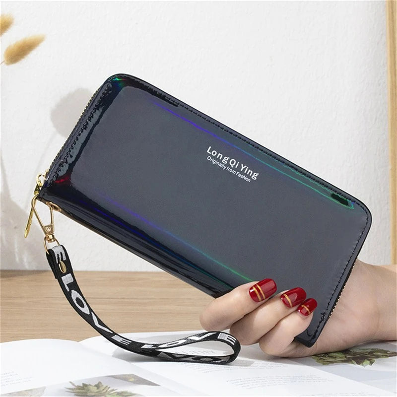 2024 New Laser Holographic Wallet Women Long Pu Leather Purse Fashion Female Clutch Large Capacity Zipper Purses Phone Purse Carteras